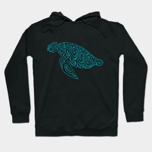 Dark turquoise turtle tattoo style gray background Hoodie